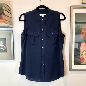 Banana Republic Navy Sleeveless Camp Shirt - Size 8